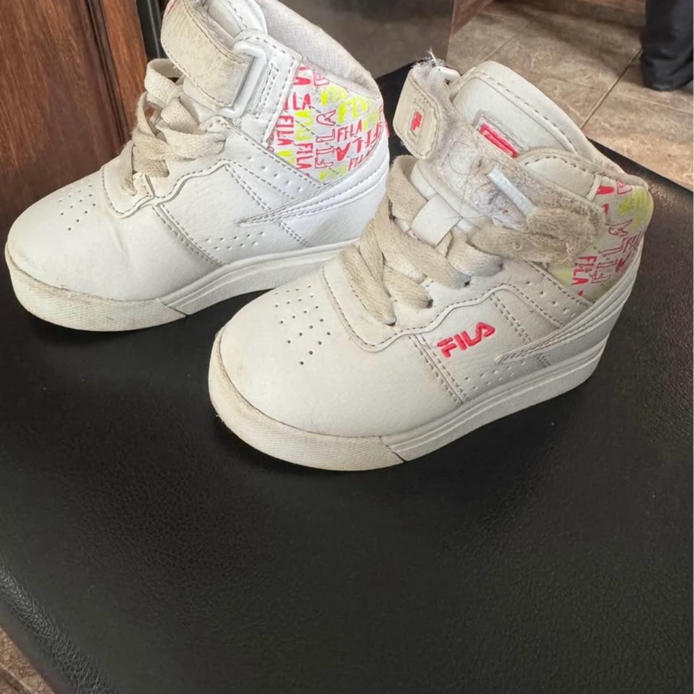 Fila Kids White and Pink Sneakers